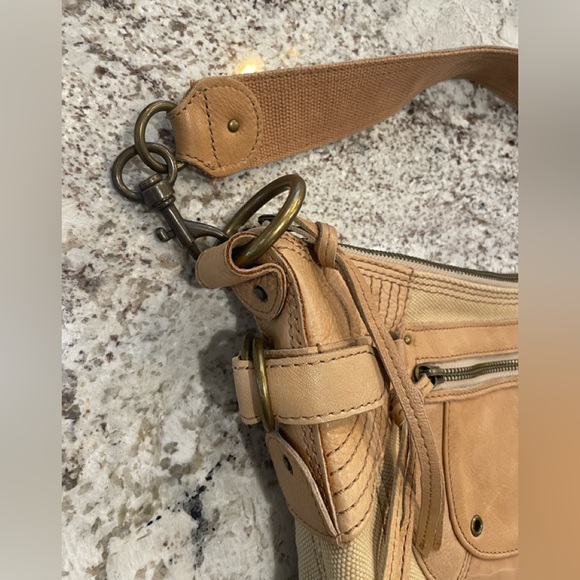 Fossil Leather and Canvas Fossil Bag w/ Fringe Pulls - Picture 3 of 10